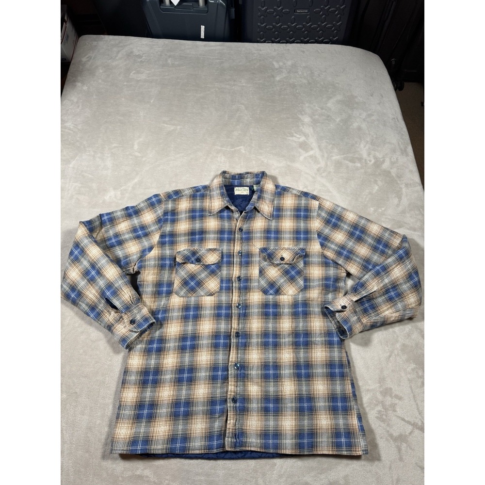 Vintage Sears Flannel Shirt Jacket Size Large Blue Brown